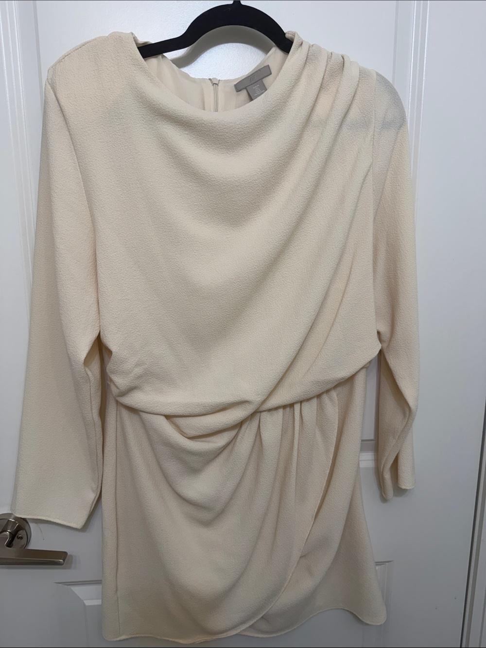 H&M Cream Draped Long-Sleeve Dress